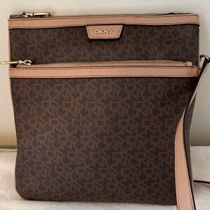 DKNY Elegant Brown and Cream Shoulder Bag